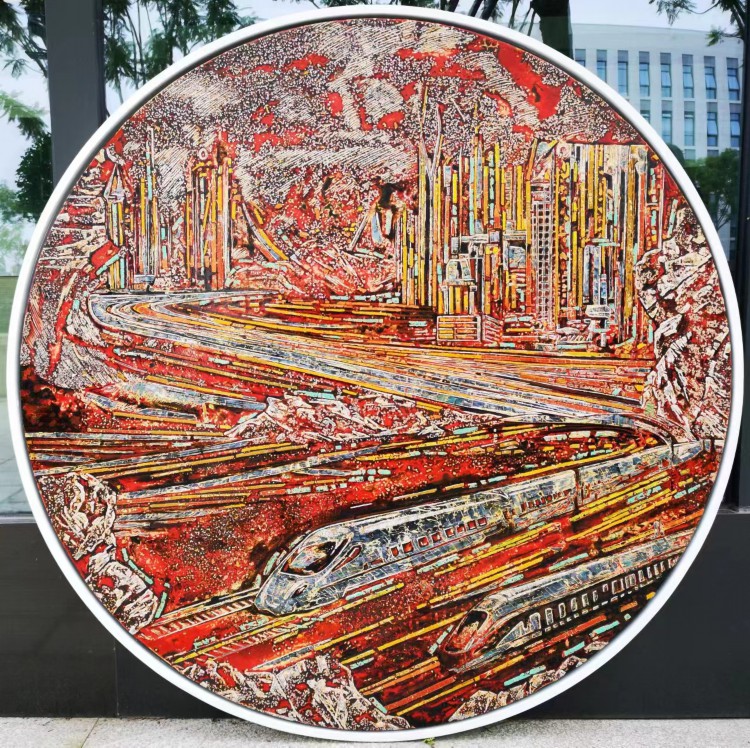 王纯,《中国时速》120X120cm,漆画.jpg 王纯,《中国时速》120X120cm,漆画.jpg