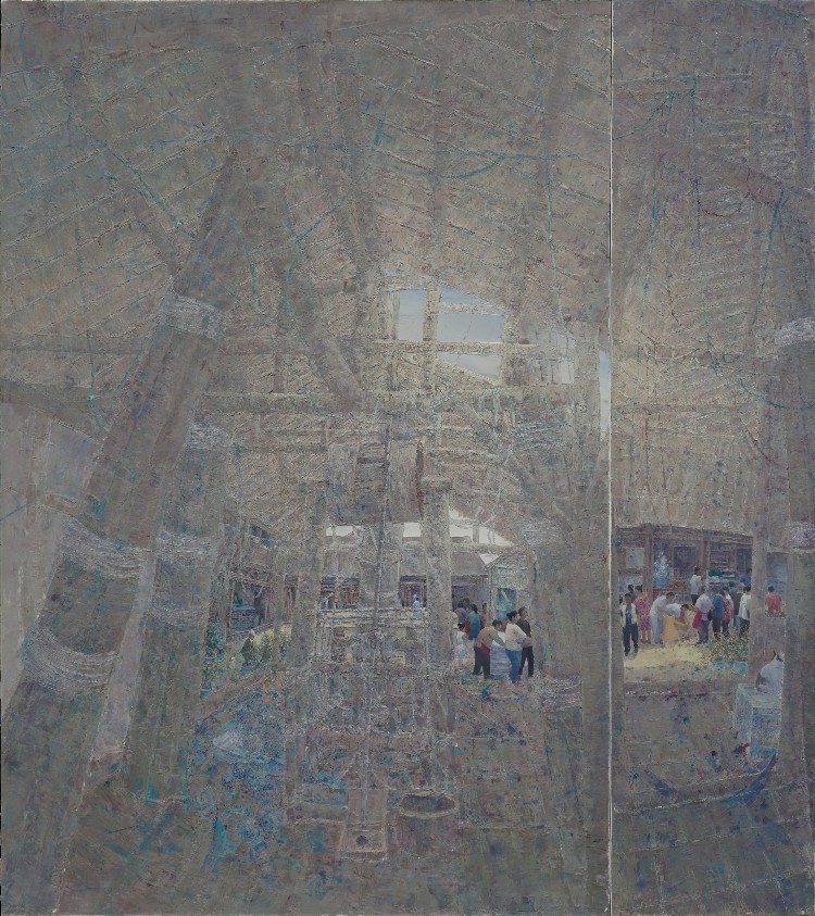 奉光水《暖阳之下》180X160cm布面油画2022年作品取材于川南古民居群落中的市集场景,繁闹的人群、腾腾升起的白烟、鳞次栉比的建筑等等,充满着烟火气。川南现留有较多从明清时期遗留下来的民居,经过沧海桑田的时间洗礼,历史的痕迹镌刻在了墙壁之上,呈现出岁月的沧桑之美。用淡雅的黄灰色调、拙朴的造型语言、繁闹的晨市来渲染一种浑然酣畅、悠扬质朴带着岁月沧桑和烟火气息的诗意表达18828875811.jpg 奉光水《暖阳之下》180X160cm布面油画2022年作品取材于川南古民居群落中的市集场景,繁闹的人群、腾腾升起的白烟、鳞次栉比的建筑等等,充满着烟火气。川南现留有较多从明清时期遗留下来的民居,经过沧海桑田的时间洗礼,历史的痕迹镌刻在了墙壁之上,呈现出岁月的沧桑之美。用淡雅的黄灰色调、拙朴的造型语言、繁闹的晨市来渲染一种浑然酣畅、悠扬质朴带着岁月沧桑和烟火气息的诗意表达18828875811.jpg